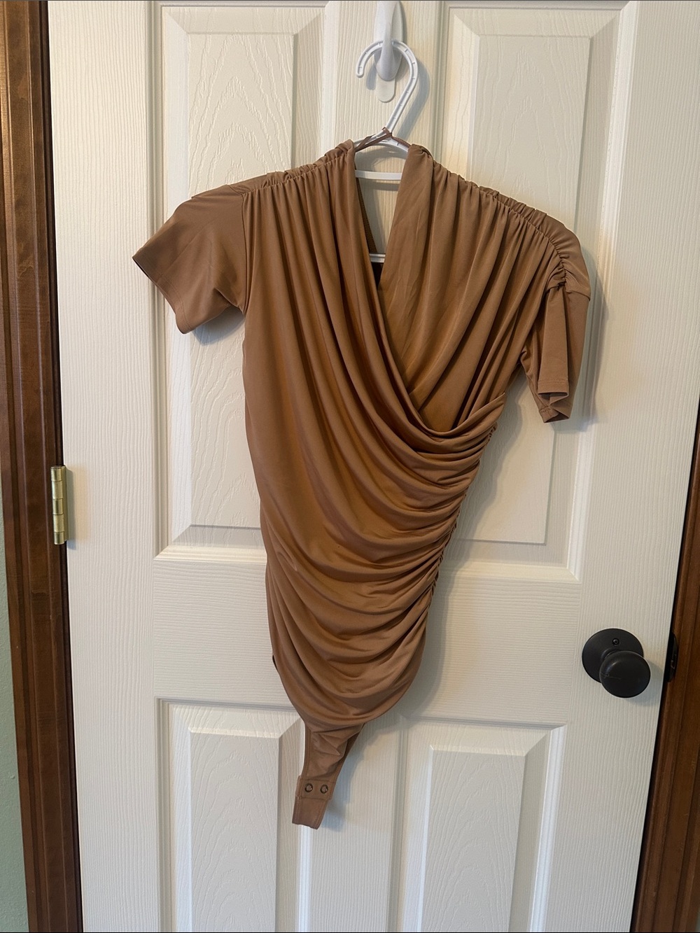 Express Brown Ruched Wrap-Style Bodysuit